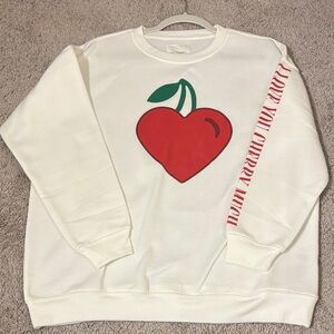 Cherry Heart White Sweater